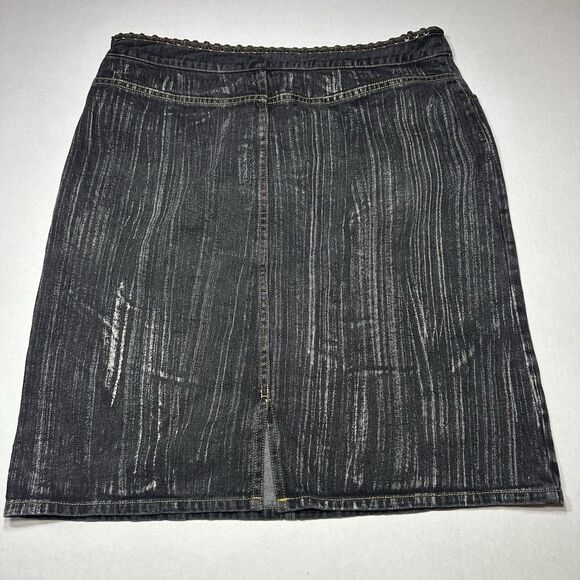 VTG Newport News Jeanology Denim Jean Skirt Black Laced Up Waist Back Slit SZ 18 - Picture 10 of 14